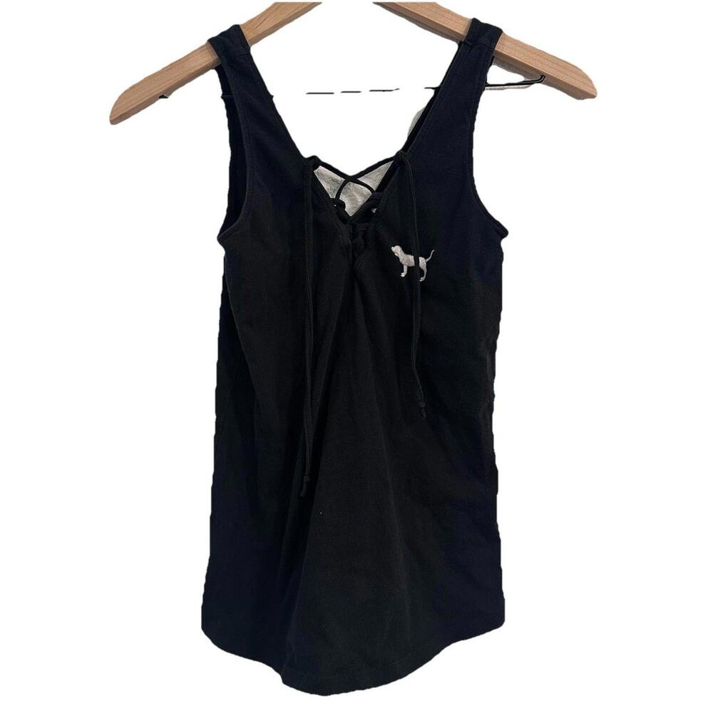 Victorias Secret Pink Tank Top Women’s Size XS Lace Up Black Logo Y2K